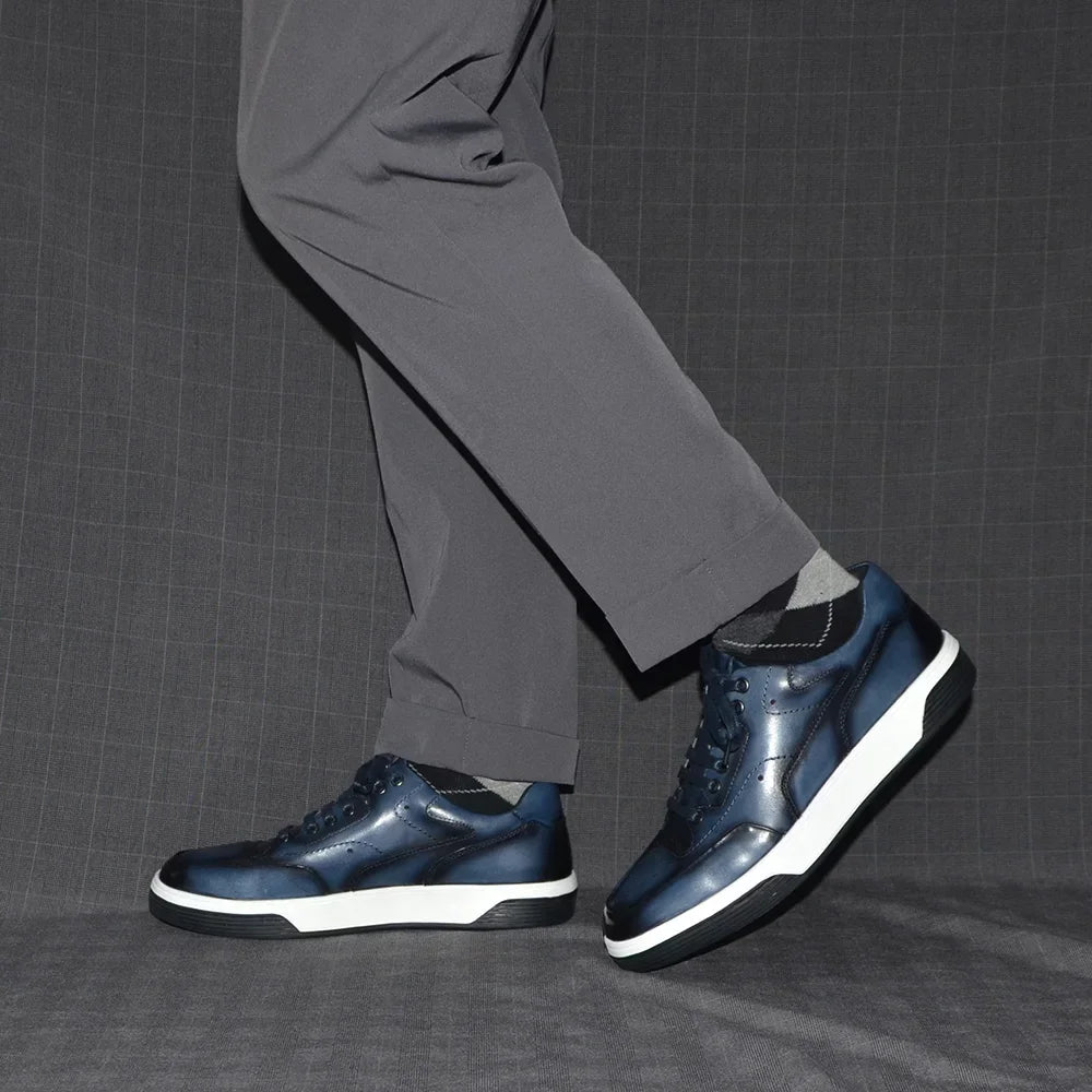 2025 New Genuine Leather Casual Shoes for Men Sneakers Soild Blue Black Sports Style Carved Breathable Business Social Flat Shoe