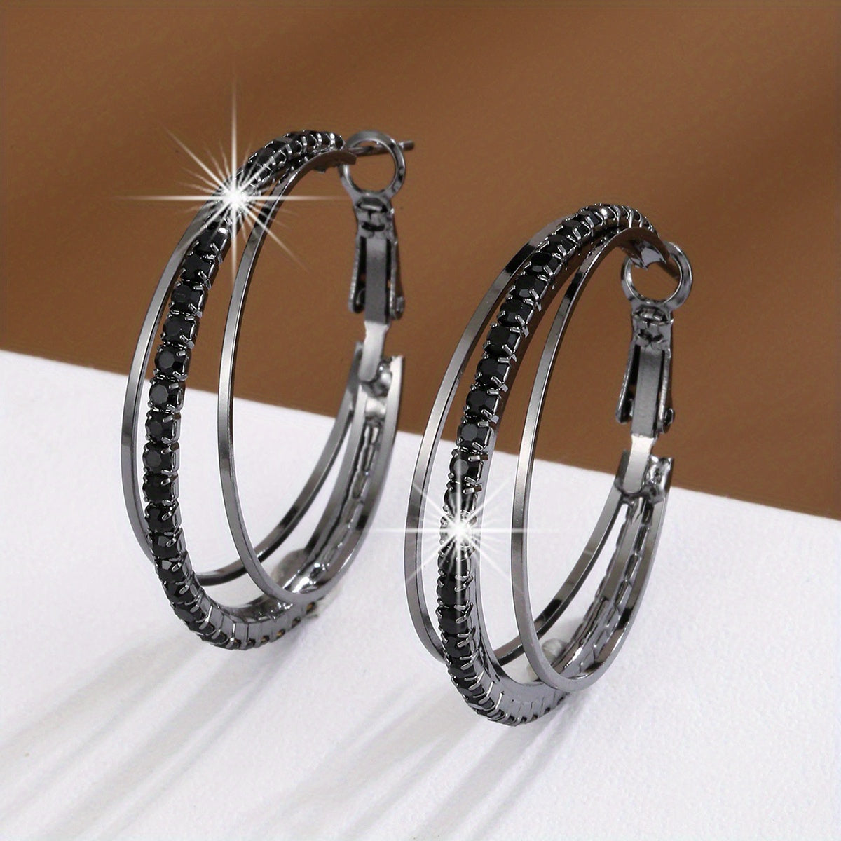 1 Pair Luxury Delicate Multilayer Zirconia Hoop Earrings - Silver Plated, Dainty, Party, Holiday Decor - Perfect Gift for Women and Girls