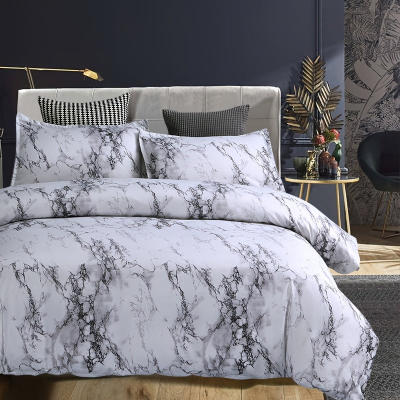 3-Piece Marble Luxury Duvet Cover Set - Ultra-Soft Microfiber, Year-Round Comfort, Pillowcase Included - Transform Your Bedroom Decor