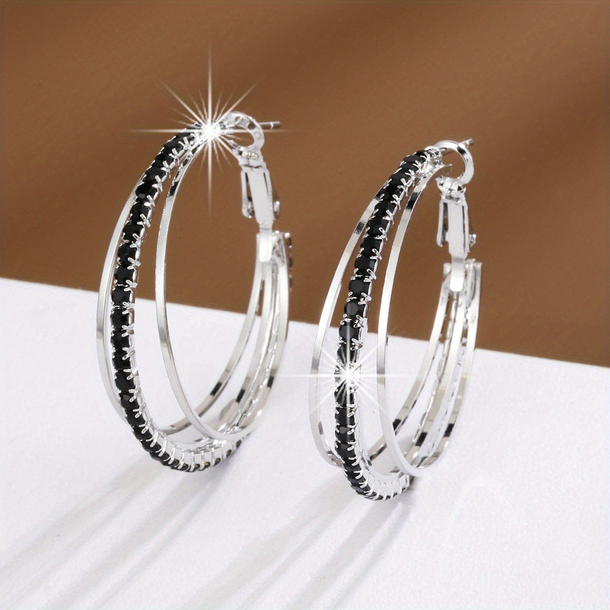 1 Pair Luxury Delicate Multilayer Zirconia Hoop Earrings - Silver Plated, Dainty, Party, Holiday Decor - Perfect Gift for Women and Girls