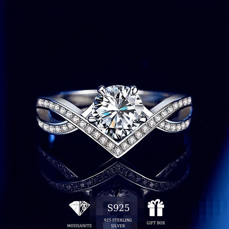 925 Sterling Silver 1 Ct Moissanite Ring Luxury 6 Prongs Crown Women Ring Marriage Proposal Engagement Birthday Gift