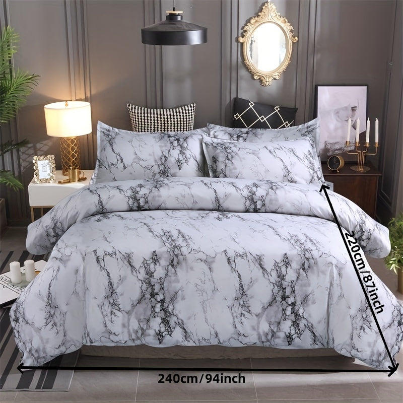 3-Piece Marble Luxury Duvet Cover Set - Ultra-Soft Microfiber, Year-Round Comfort, Pillowcase Included - Transform Your Bedroom Decor