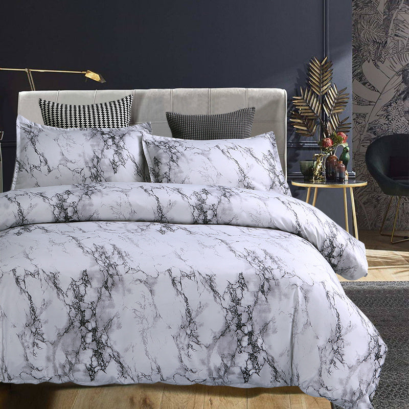 3-Piece Marble Luxury Duvet Cover Set - Ultra-Soft Microfiber, Year-Round Comfort, Pillowcase Included - Transform Your Bedroom Decor
