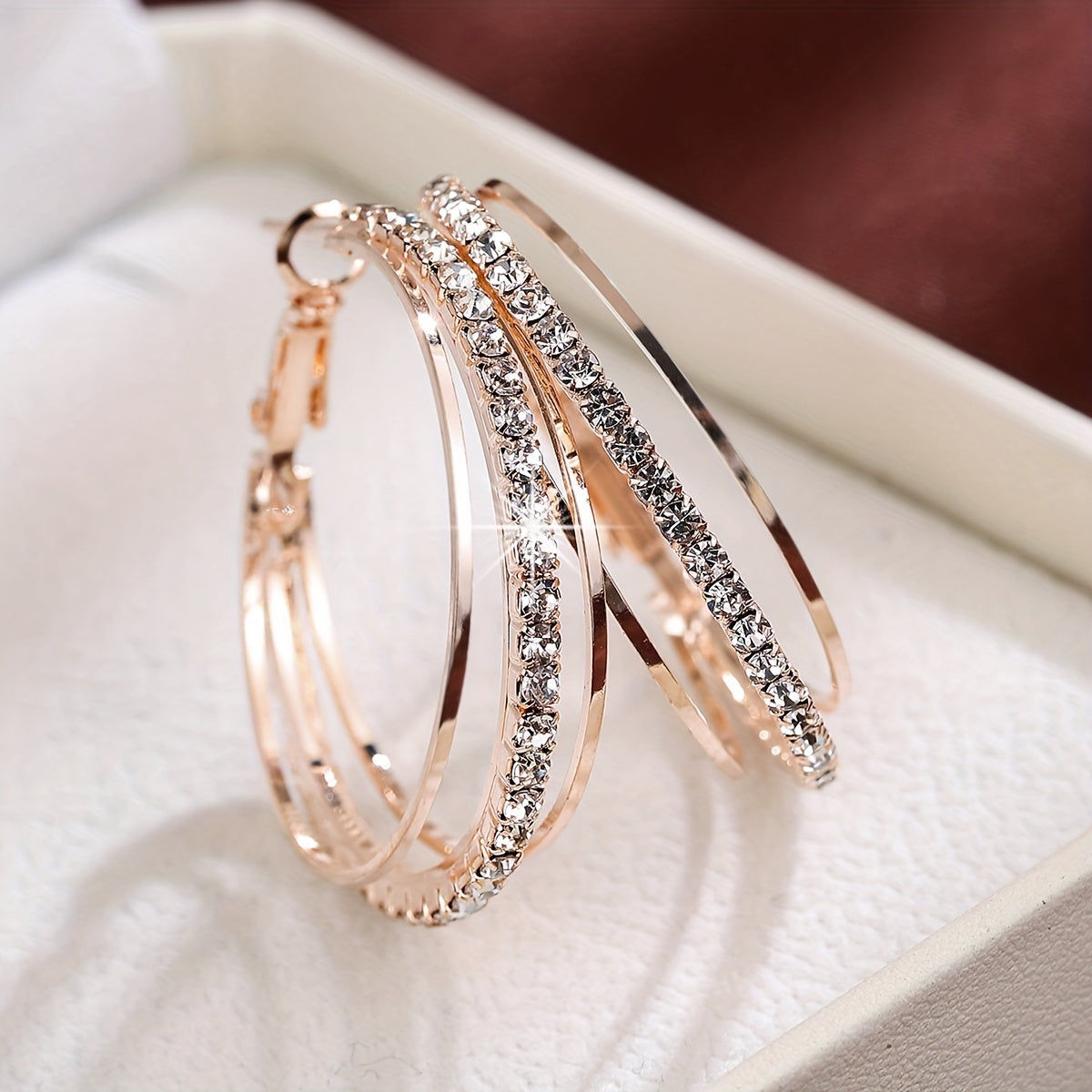 1 Pair Luxury Delicate Multilayer Zirconia Hoop Earrings - Silver Plated, Dainty, Party, Holiday Decor - Perfect Gift for Women and Girls
