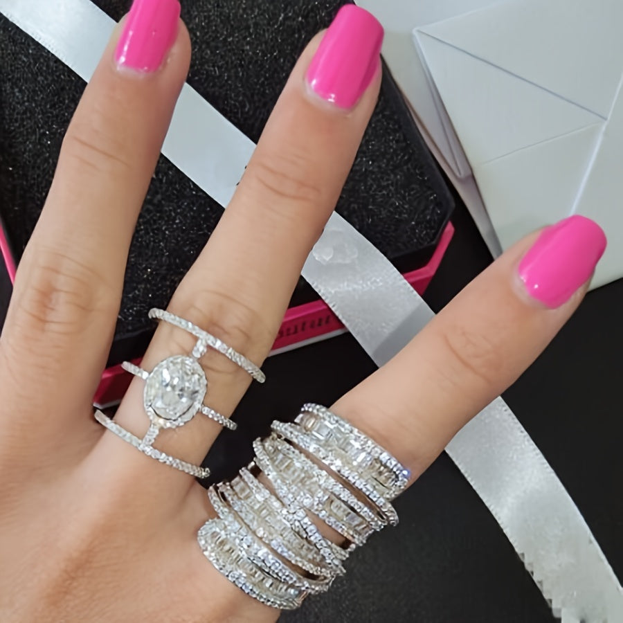 Luxury Wide Zirconia Stacking Ring Birthstone Delicate Jewelry For Women Party Banquet Wedding Decor