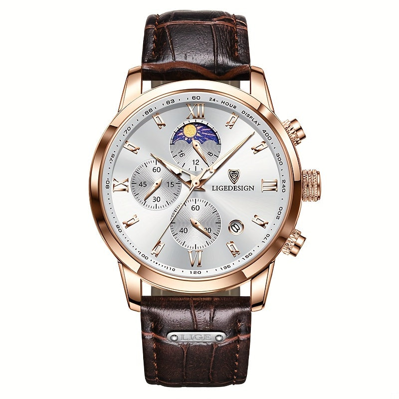 LIGE Men Watch Luxury PU Leather Sport Quartz Wristwatch Chronograph Watch For Men Masculino Men Gift Christmas Gift