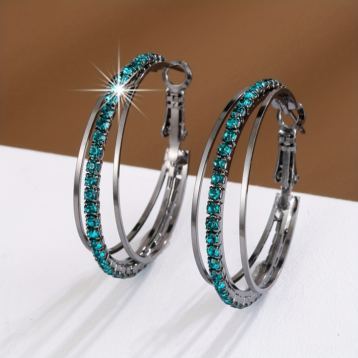 1 Pair Luxury Delicate Multilayer Zirconia Hoop Earrings - Silver Plated, Dainty, Party, Holiday Decor - Perfect Gift for Women and Girls