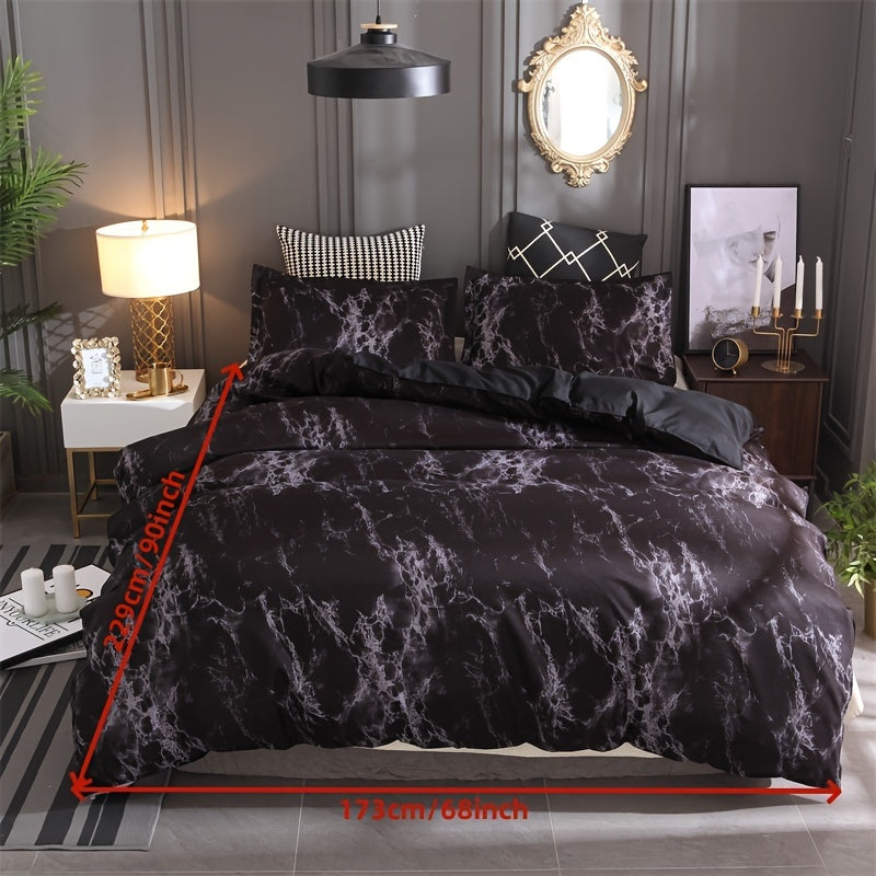 3-Piece Marble Luxury Duvet Cover Set - Ultra-Soft Microfiber, Year-Round Comfort, Pillowcase Included - Transform Your Bedroom Decor