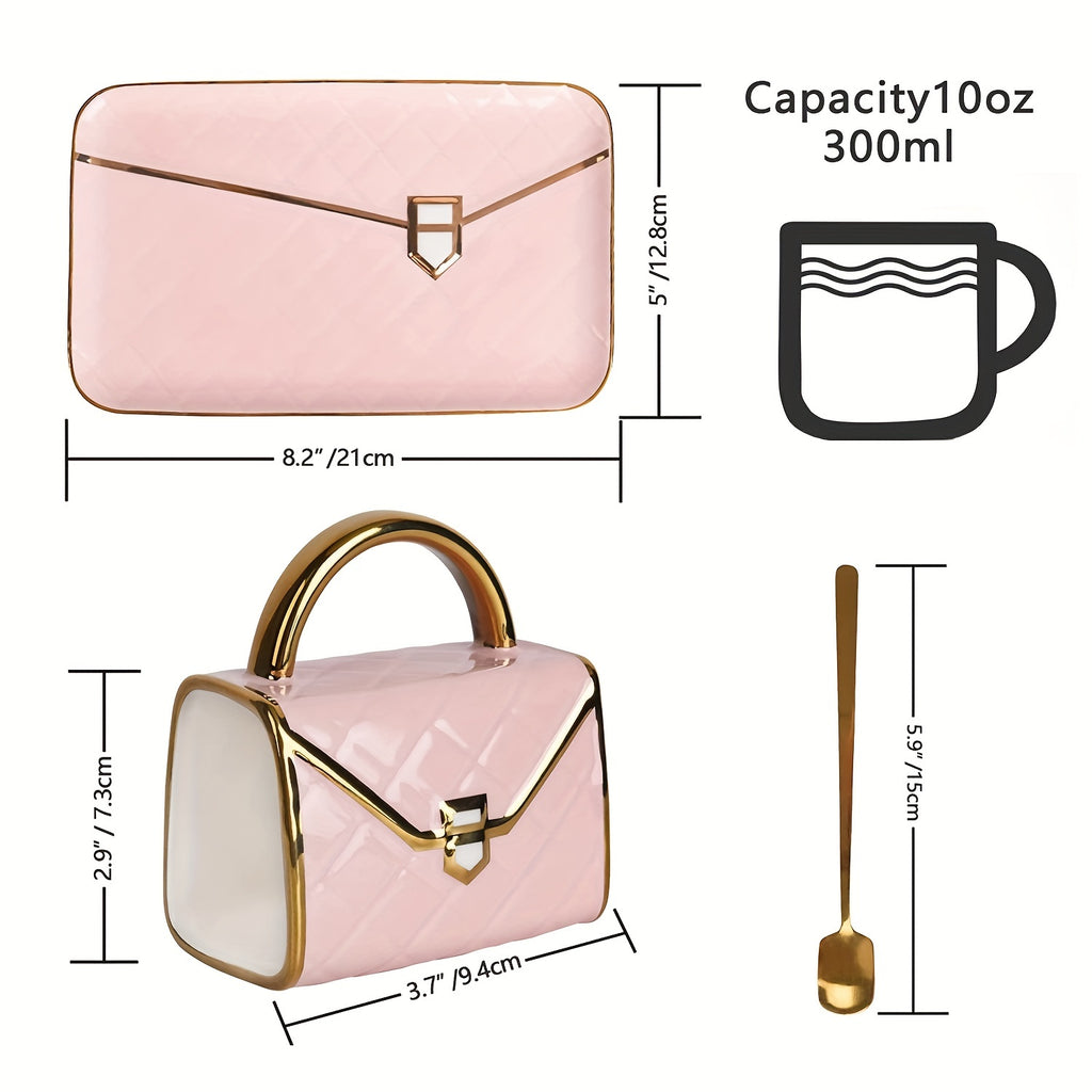 Chic 1-Set Ceramic Tea Cup with Saucer - Bag-Inspired Design - Luxury Afternoon Teatime Companion & Teacher Gift