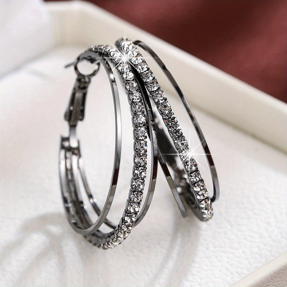 1 Pair Luxury Delicate Multilayer Zirconia Hoop Earrings - Silver Plated, Dainty, Party, Holiday Decor - Perfect Gift for Women and Girls
