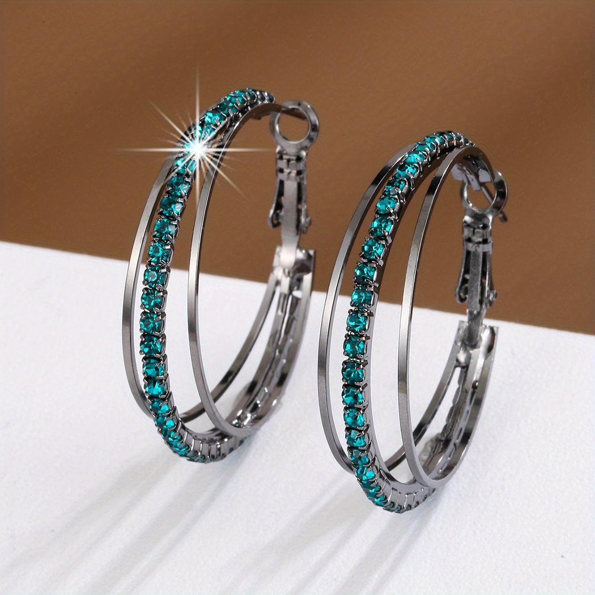 1 Pair Luxury Delicate Multilayer Zirconia Hoop Earrings - Silver Plated, Dainty, Party, Holiday Decor - Perfect Gift for Women and Girls